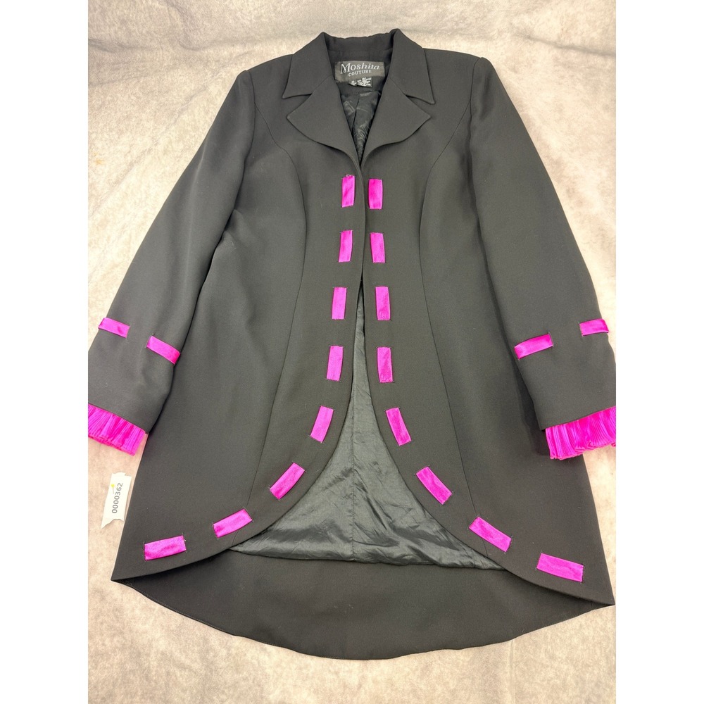 Moshita Couture Black Pink Ribbon Longline Blazer Jacket High Low Hem Size 10